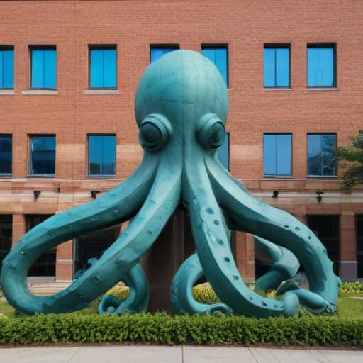 Giant sculpture of an octopus in front of a building