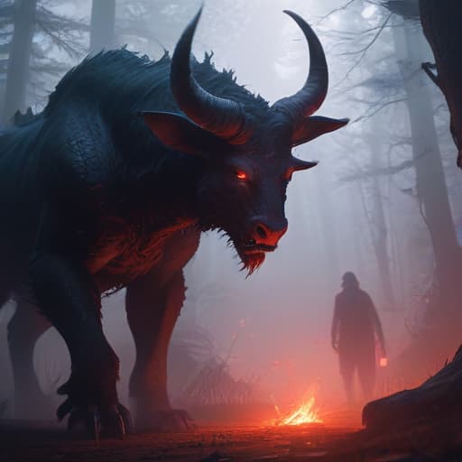 Create a stunning digital art piece featuring a dark, ominous creature named Stisteistist. The creature is shrouded in shadow, with glowing red eyes peering out from the darkness. Its twisted horns curl around its head, and its sharp claws are ready to strike. In the background, a mystical aura surrounds the creature, hinting at its evil power. The overall atmosphere is eerie and foreboding, capturing the essence of a powerful and malevolent force. fantastical creatures or characters inspired by mythology, folklore, or popular culture. use vibrant colors, sharp lines, intricate details, dynamic poses, dramatic lighting, atmospheric backgrounds, and blend anime, manga, and Western comic influences.