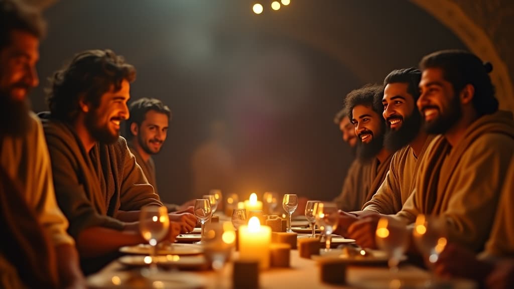  history of biblical times, the moment after the banquet with abimelech, illustrating the contentment on isaac’s and his family’s faces. hyperrealistic, full body, detailed clothing, highly detailed, cinematic lighting, stunningly beautiful, intricate, sharp focus, f/1. 8, 85mm, (centered image composition), (professionally color graded), ((bright soft diffused light)), volumetric fog, trending on instagram, trending on tumblr, HDR 4K, 8K