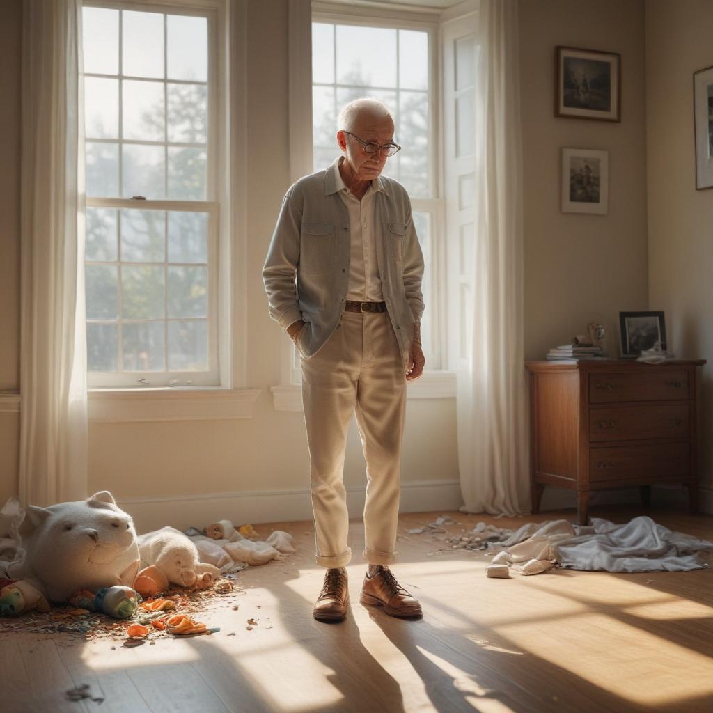 ((masterpiece)),(((best quality))), 8k, high detailed, ultra detailed, A old boy wearing round gles and Tighty Whities , in a room, (sunlight streaming through the window), (toys scattered on the floor) hyperrealistic, full body, detailed clothing, highly detailed, cinematic lighting, stunningly beautiful, intricate, sharp focus, f/1. 8, 85mm, (centered image composition), (professionally color graded), ((bright soft diffused light)), volumetric fog, trending on instagram, trending on tumblr, HDR 4K, 8K