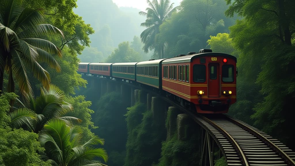  train on the bridge in the jungle forest