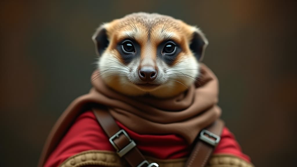  meerkat animal portrait dressed as a warrior fighter or combatant soldier concept.