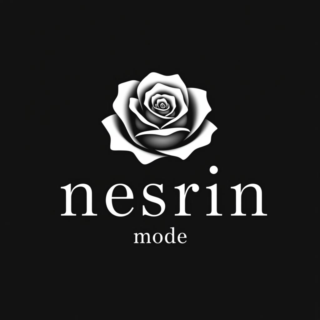  design a logo, in a threedrender style. erstelle mir ein logo für ein kleider laden elegant schwarz und weiss nesrin ( groß ) mode dadrunter klein und was i in nesrin soll eine rose darstellen , with the text 'nesrin mode '.