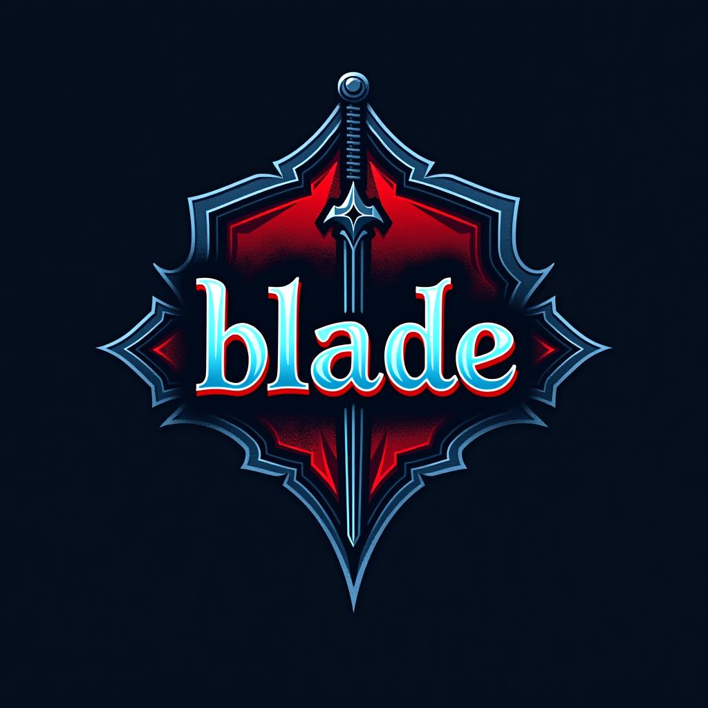  design a logo, logo emblème, avec le texte écrit ‘blade’, thème samouraï, rouge et bleu.