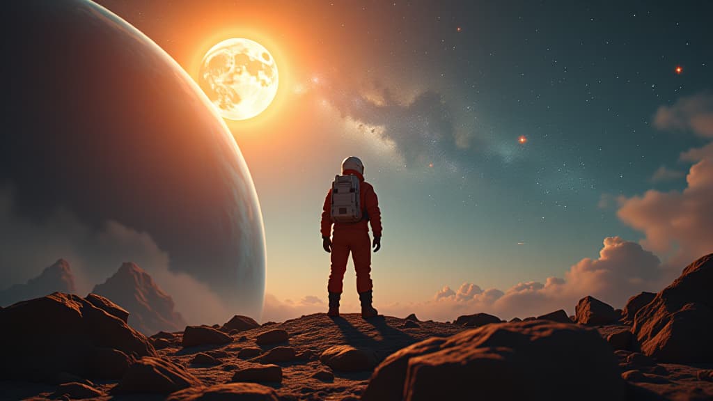  an illustration of a spacecraft preparing to embark on a journey through the solar system, symbolizing human exploration and curiosity. hyperrealistic, full body, detailed clothing, highly detailed, cinematic lighting, stunningly beautiful, intricate, sharp focus, f/1. 8, 85mm, (centered image composition), (professionally color graded), ((bright soft diffused light)), volumetric fog, trending on instagram, trending on tumblr, HDR 4K, 8K