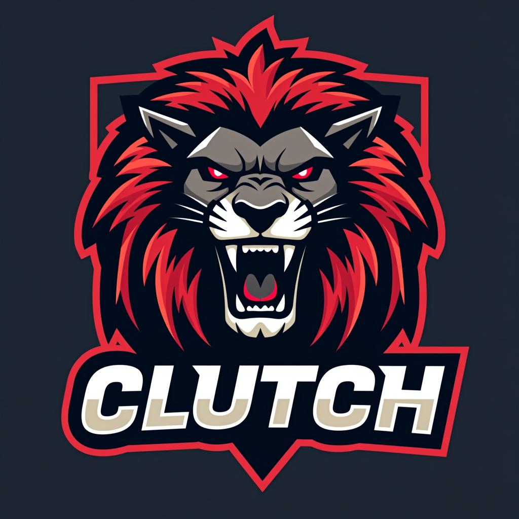  design a logo, lion logo aggressive with it roaring gaming lion , with the text 'clutch '.