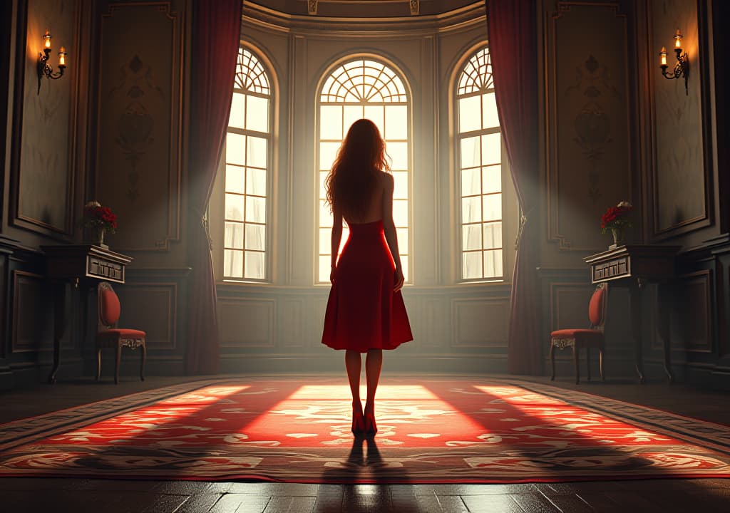  red haar girl , stand nacket in a floor, high quality, high details, hd, perfect composition, 4k epic detailed, highly detailed, sharp focus, high resolution