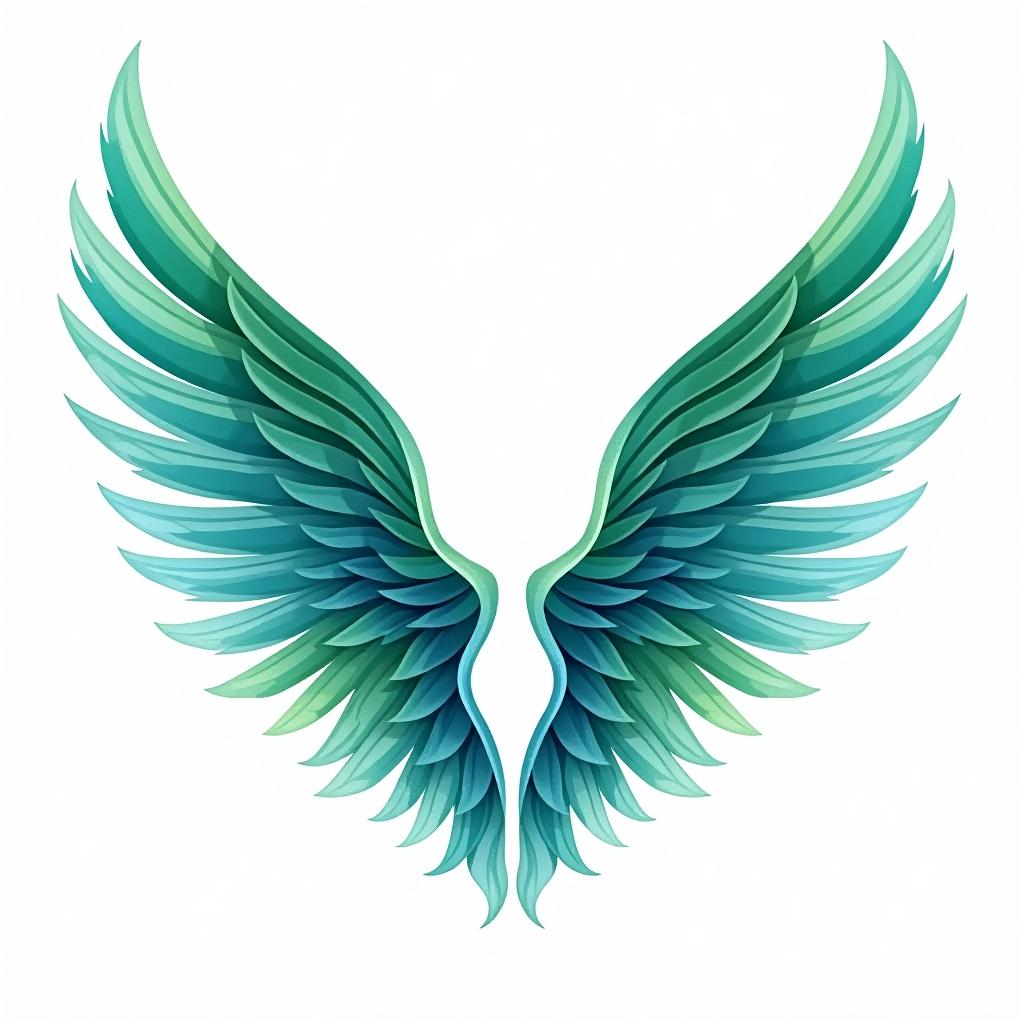  design a logo, watercolor style, logo of a wings, green and blue, white background