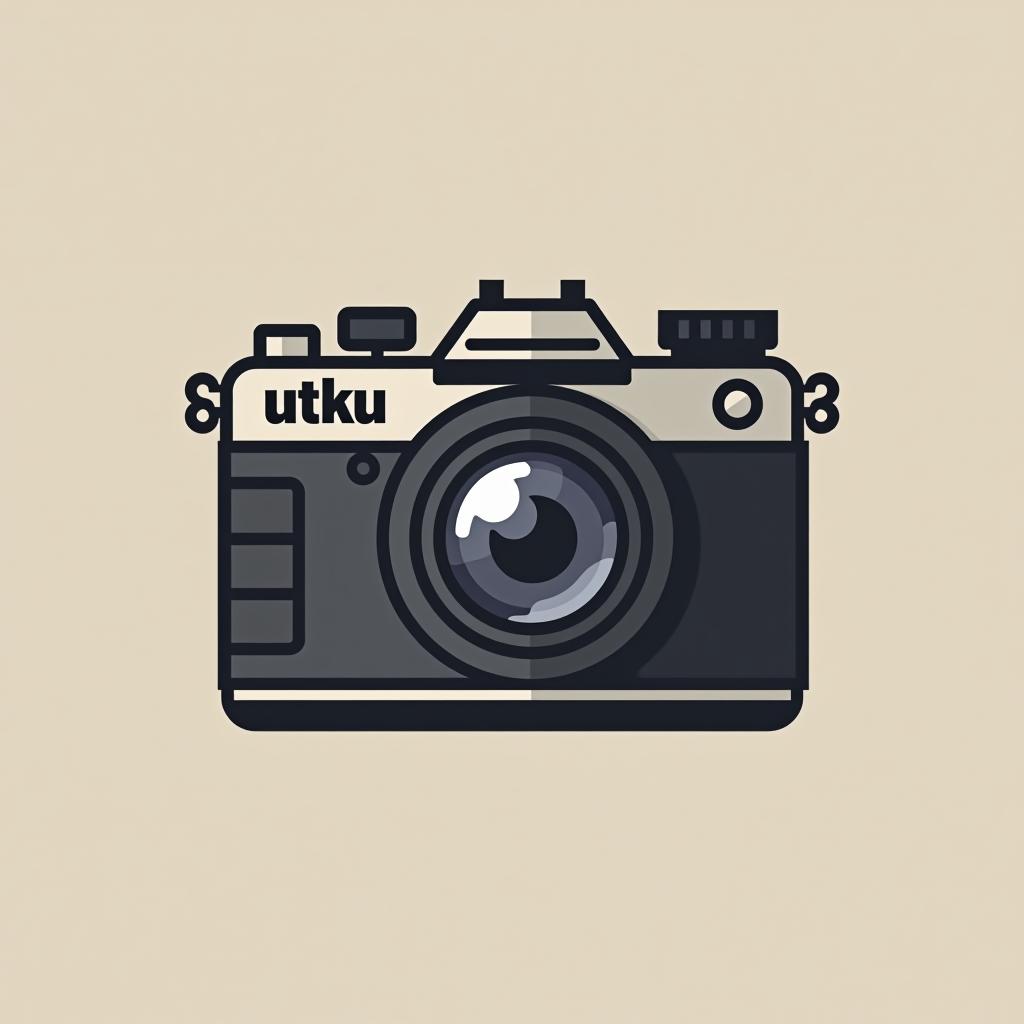  minimal photo camera logo with my name utku trough it , (logo:1.15), hq, hightly detailed, 4k