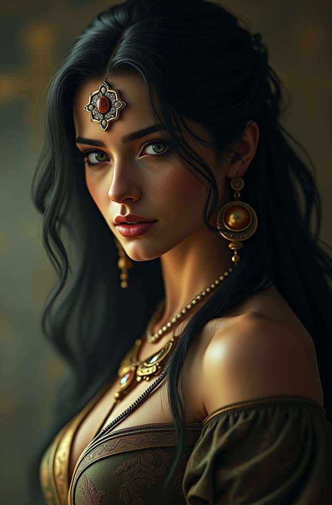  goddess hera with black hair, realistic, portrait, art by donato giancola and greg rutkowski, realistic face, digital art, trending on artstation hyperrealistic, full body, detailed clothing, highly detailed, cinematic lighting, stunningly beautiful, intricate, sharp focus, f/1. 8, 85mm, (centered image composition), (professionally color graded), ((bright soft diffused light)), volumetric fog, trending on instagram, trending on tumblr, HDR 4K, 8K