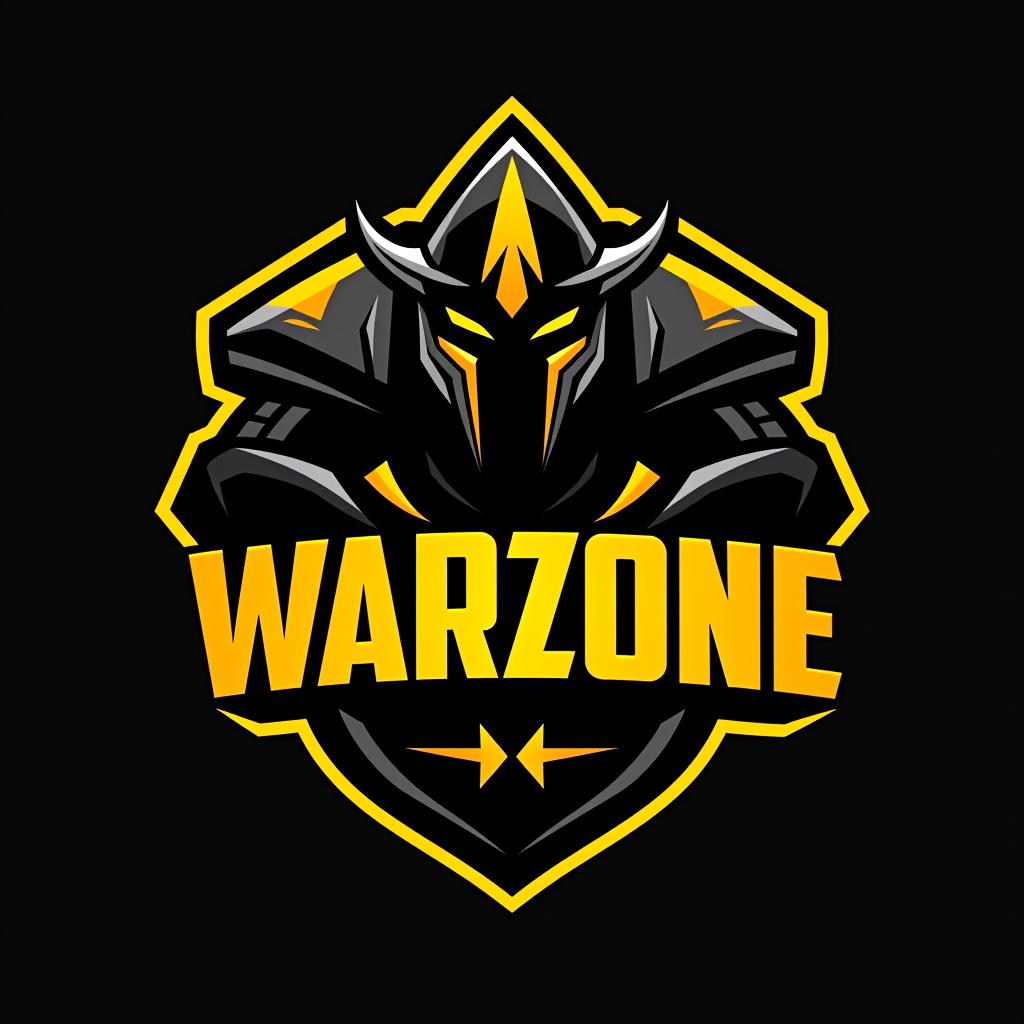  logo, esports logo, warrior theme, with text ‘warzone’, black and yellow color