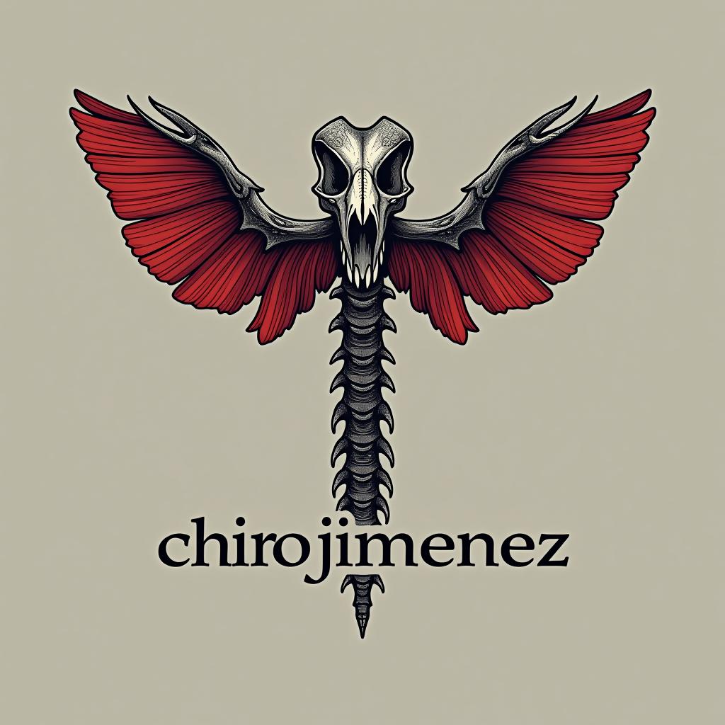  design a logo, dibuja una columna vertebral con alas rojas , with the text 'chiro jimenez '.