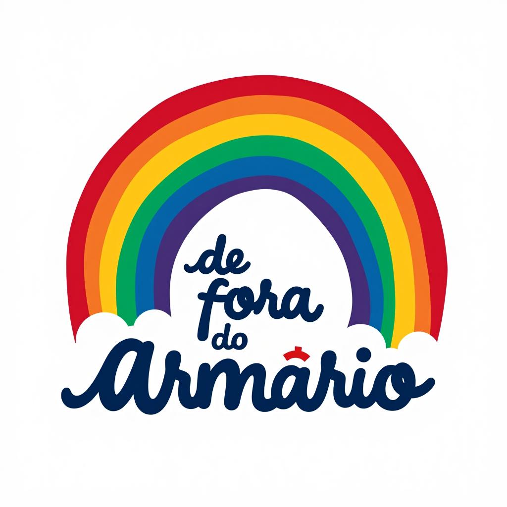  design a logo, ong que trabalha com lgbtq+, itens em arco íris , with the text 'de fora do armário '.