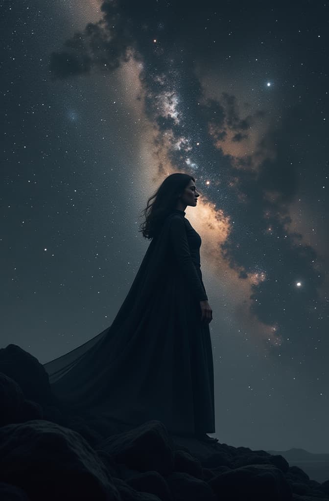  space, mostly black, some nebulae, few stars and galaxies hyperrealistic, full body, detailed clothing, highly detailed, cinematic lighting, stunningly beautiful, intricate, sharp focus, f/1. 8, 85mm, (centered image composition), (professionally color graded), ((bright soft diffused light)), volumetric fog, trending on instagram, trending on tumblr, HDR 4K, 8K