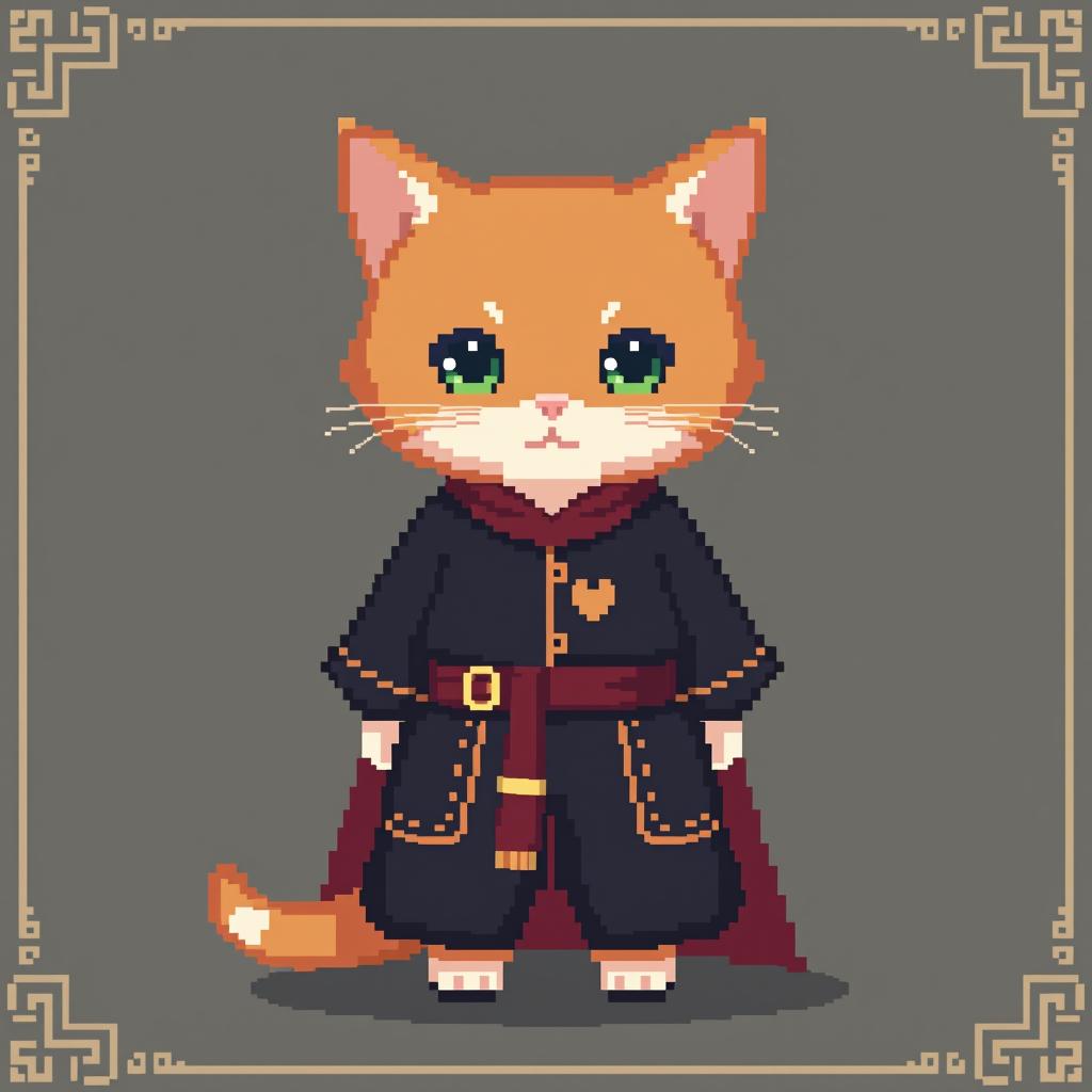  64x64 pixel art of a cat in final fantasy 14 clothing