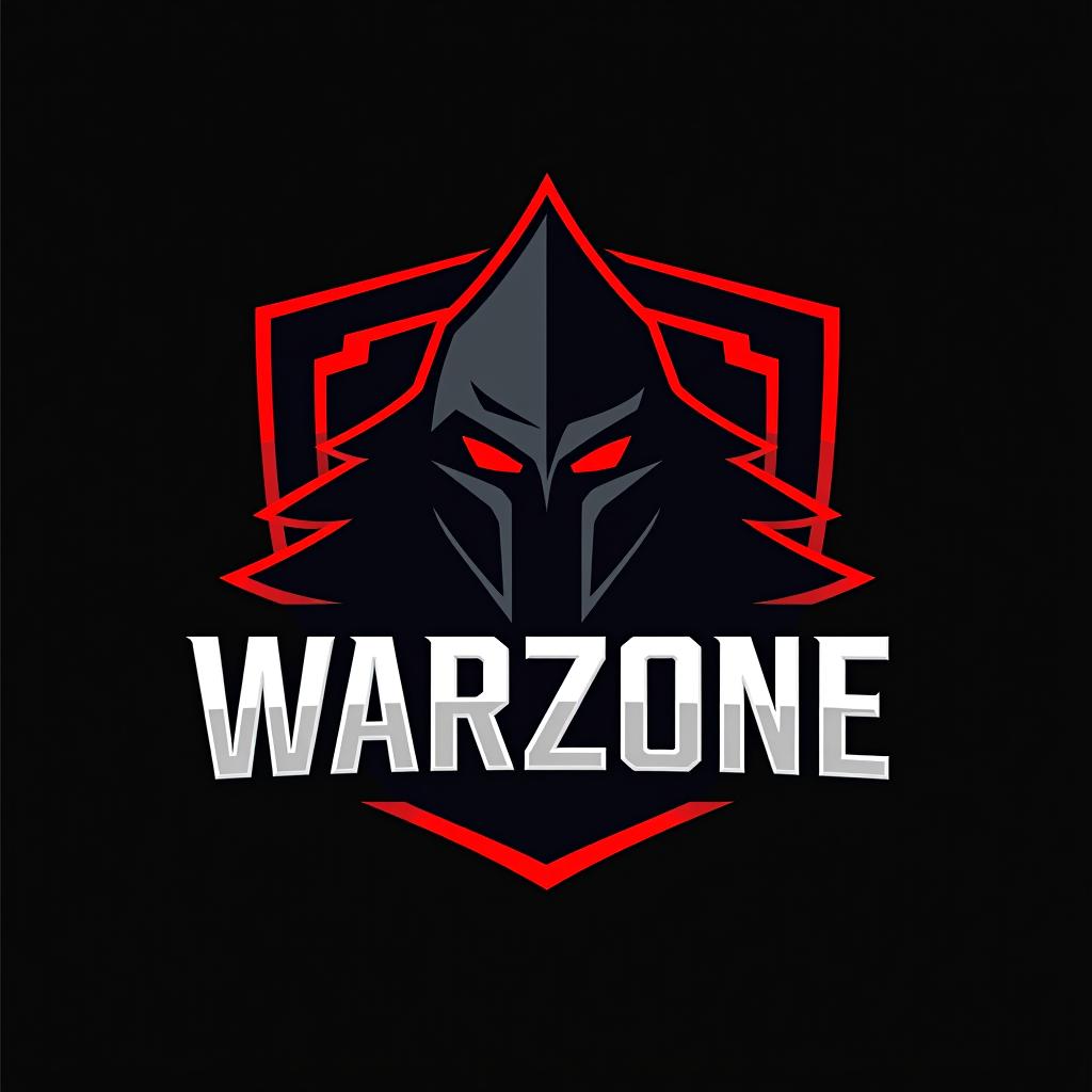  logo, esports logo, warrior theme, with text ‘warzone’, black and red color