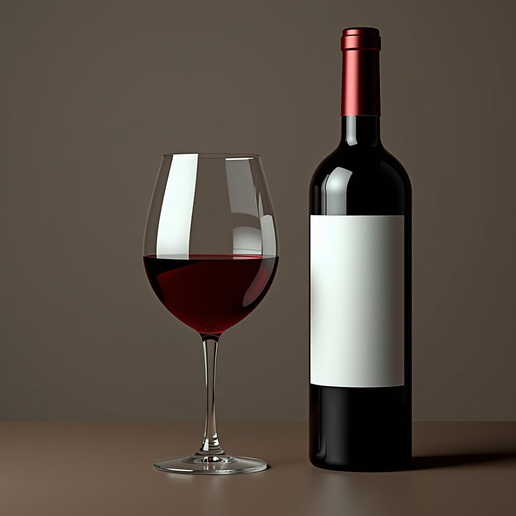  glass of red wine next to a wine bottle, 4k hyperrealistic photo