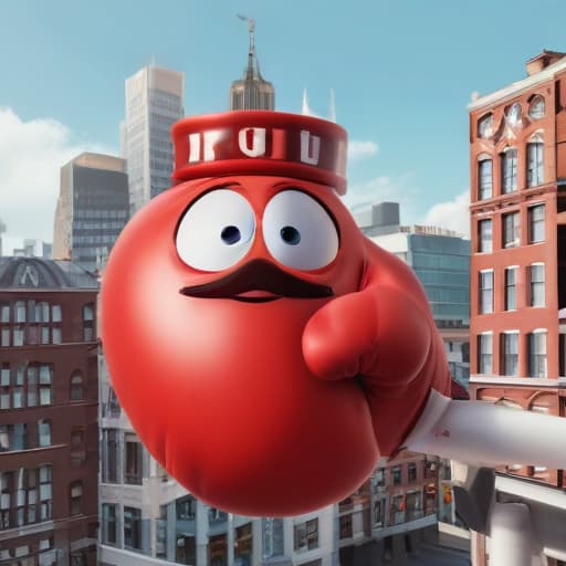 A boxing glove next to the snout of a p in Cartoon style with City background