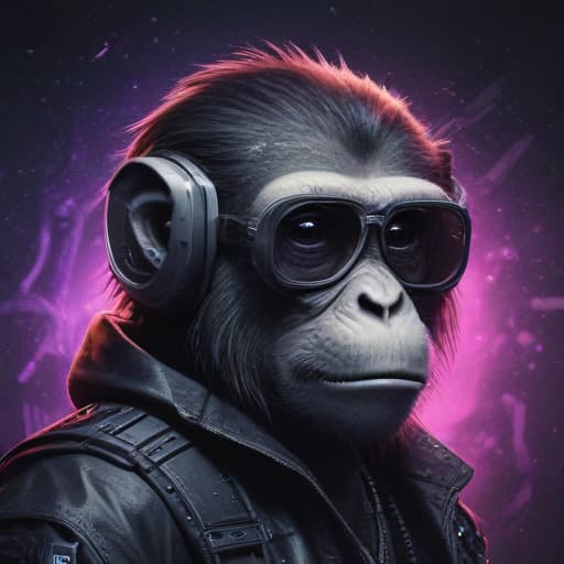 Monkey in Cyberpunk style with Space background