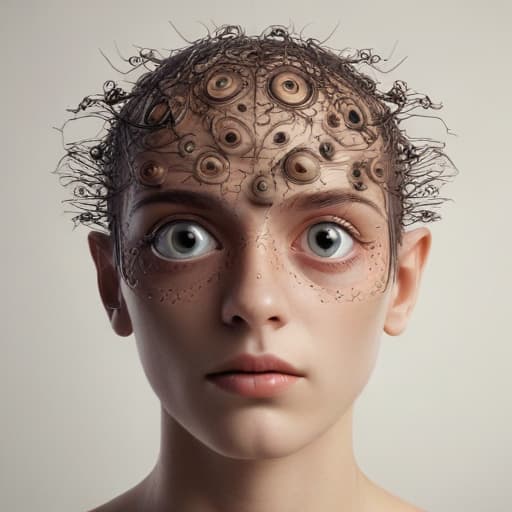 Human head with many eyes