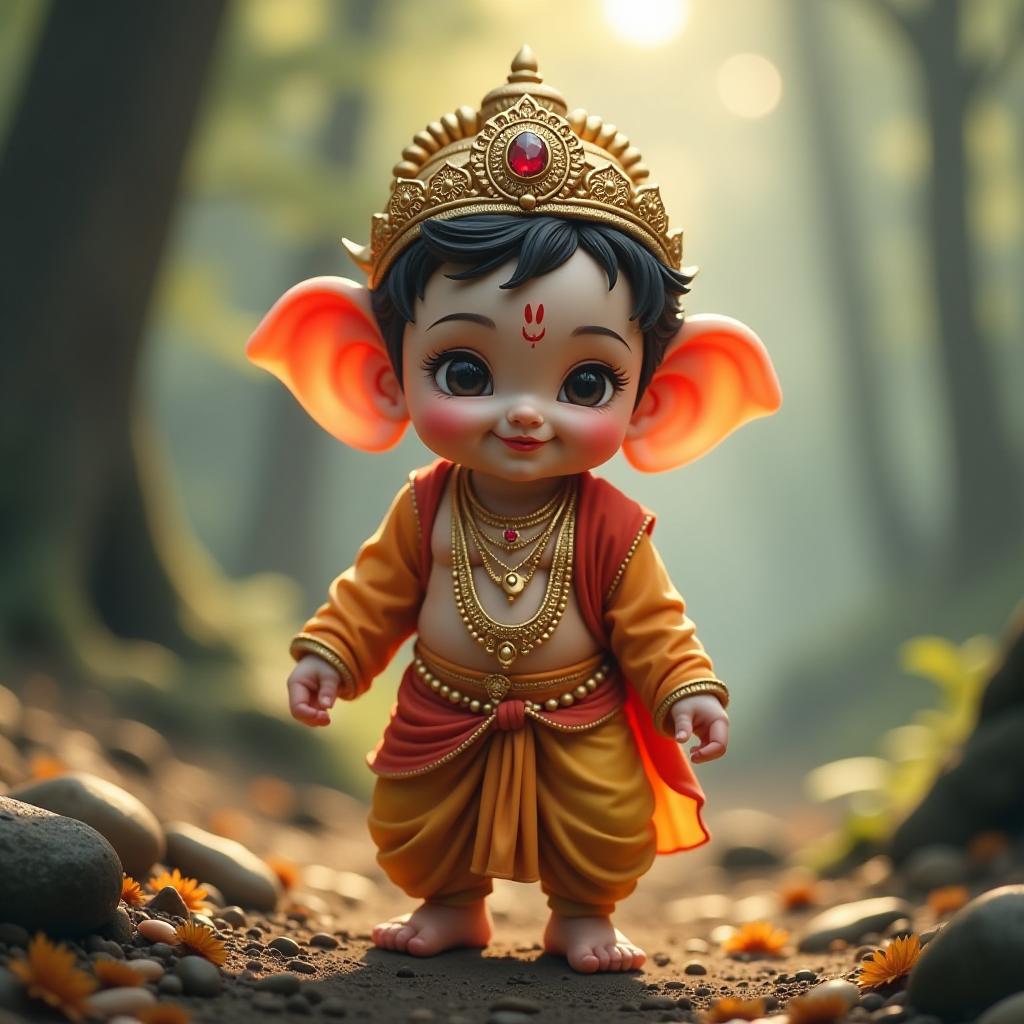  lord ganesha in his childhood, cute, anime style hyperrealistic, full body, detailed clothing, highly detailed, cinematic lighting, stunningly beautiful, intricate, sharp focus, f/1. 8, 85mm, (centered image composition), (professionally color graded), ((bright soft diffused light)), volumetric fog, trending on instagram, trending on tumblr, HDR 4K, 8K