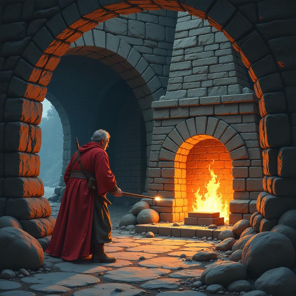  an oil painting in 80's fantasy poster art of within borin's legendary forge, the air hums with potent magic, and the glowing forge awaits your crafting touch.