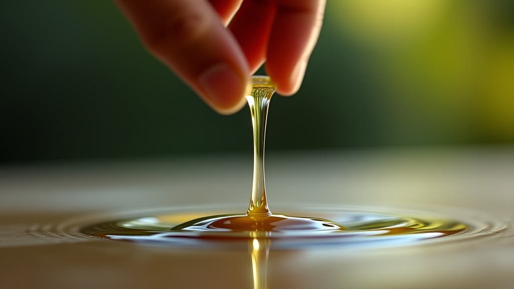  hand dripping oil into water