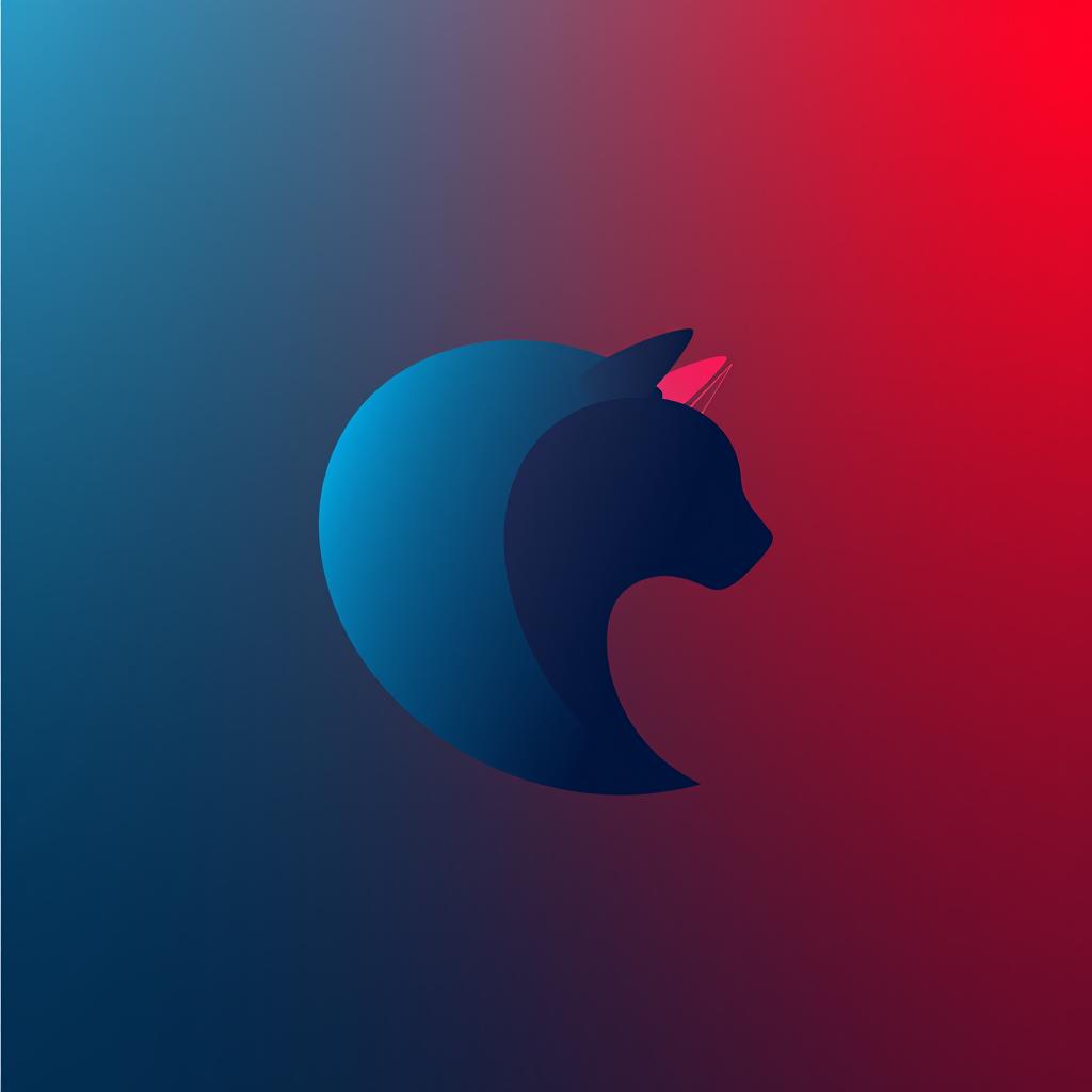  design a logo, minimalistic logo of a cat, blue and red background