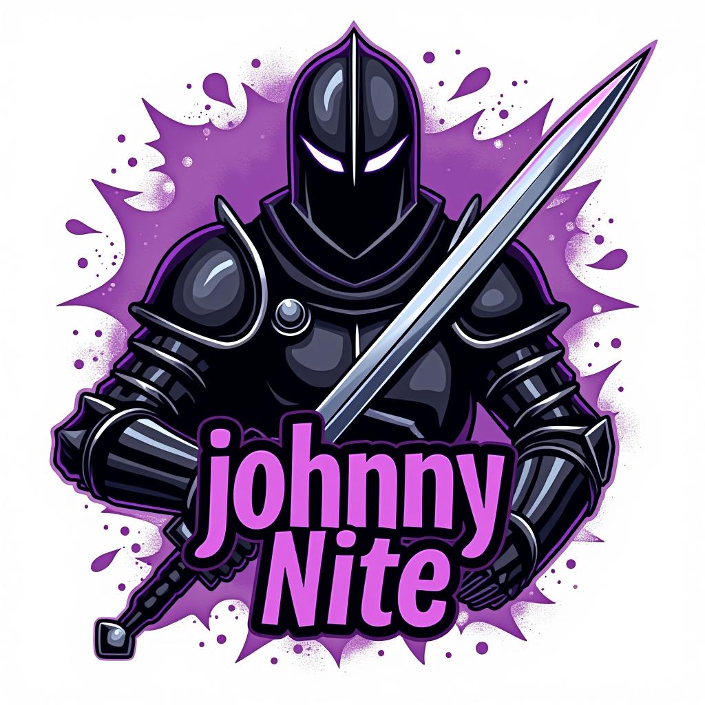  design a logo, in a realism style. knight black and purple graffiti, with the text 'johnny nite '.