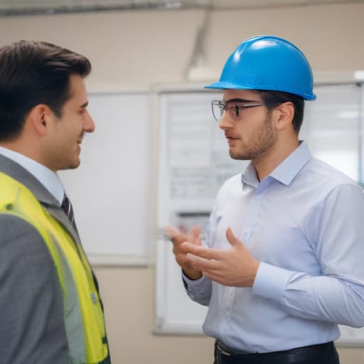 Talking between engineer and manager in a company office