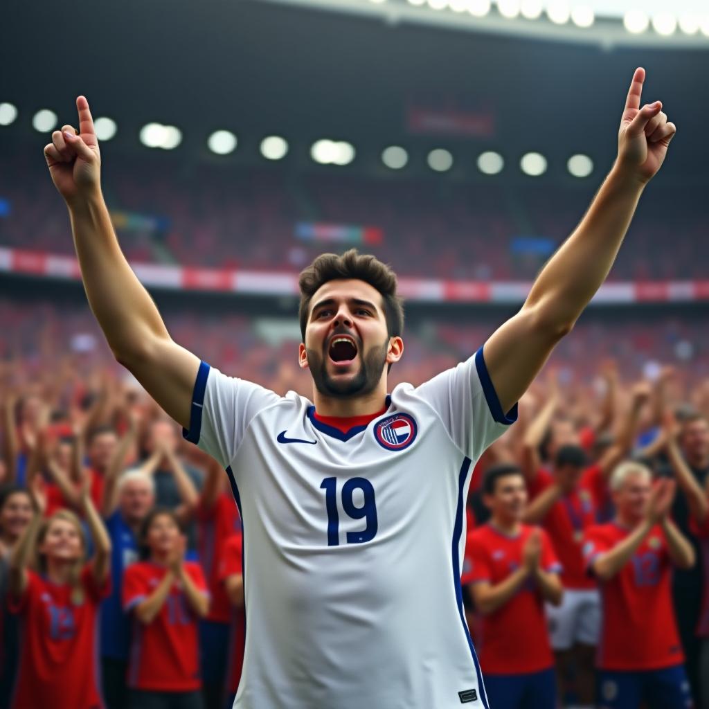  dutch football fan leading enthusiastic cheers in a packed stadium