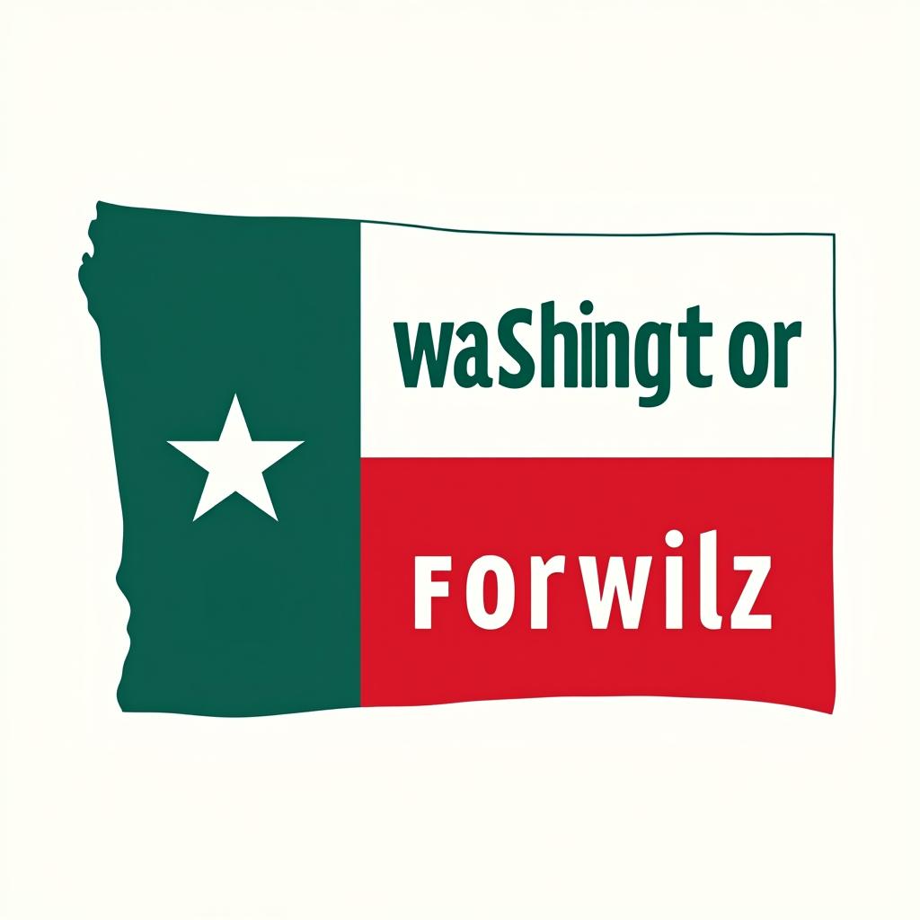  a design inspired by the washington state flag. the left side features a green vertical stripe with mt. rainer in the center. the right side is divided into two horizontal sections: the top section is white with the text 'washington for' in bold, green, uppercase letters, and the bottom section is red with the text 'harris walz' in bold, white, uppercase letters. the overall layout is clean and straightforward, with a clear and patriotic color scheme of blue, white, and red.