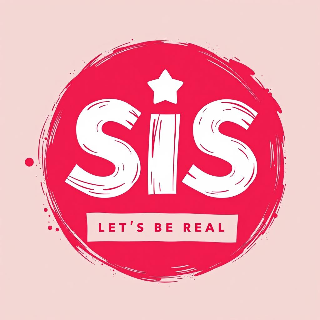  design a logo, make a nice pink and red messy podcast logo called sis let’s be real with a adult logo and the name at the top or bottom for my podcast , with the text 'sis let’s be real'.