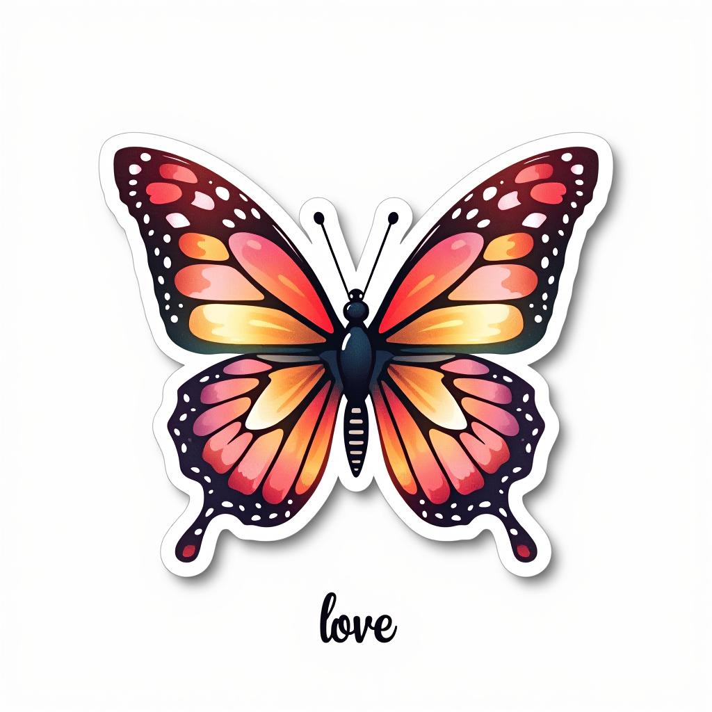  logo, custom sticker design on an isolated white background decorated by watercolor butterfly, with the text ‘love’