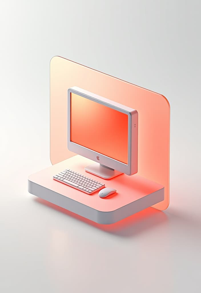  [a computer] icon, peach gradient, white background, frosted glass, transparent sense of science and technology, ultra minimalist appearance, bright color, studio lighting, peach and white background, industrial design, a wealth of details, ultra high definition, dribble, pinterest, ray tracing, isometric view, blender, c4d, oc renderer seed 3062166470 v 6.0 style raw hyperrealistic, full body, detailed clothing, highly detailed, cinematic lighting, stunningly beautiful, intricate, sharp focus, f/1. 8, 85mm, (centered image composition), (professionally color graded), ((bright soft diffused light)), volumetric fog, trending on instagram, trending on tumblr, HDR 4K, 8K