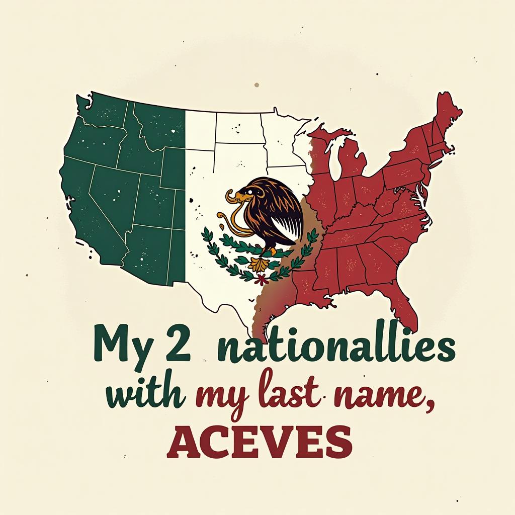  design a logo, mexican american , with the text 'my 2 nationalities with my last name, aceves'.