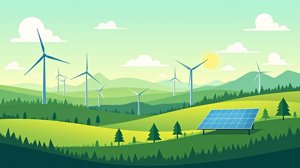  sustainability illustration set. esg, green energy, sustainable industry with windmills and solar energy panels. environmental, social, and corporate governance concept