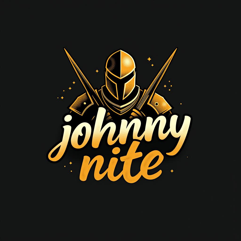  design a logo, in a minimalism style. knight graffiti gold and black, with the text 'johnny nite'.