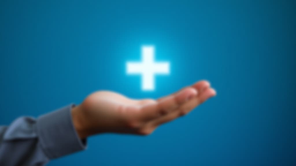  male hand holding plus icon on blue background. plus sign virtual means to offer positive thing like benefits, personal development, social network profit,health insurance, growth concepts