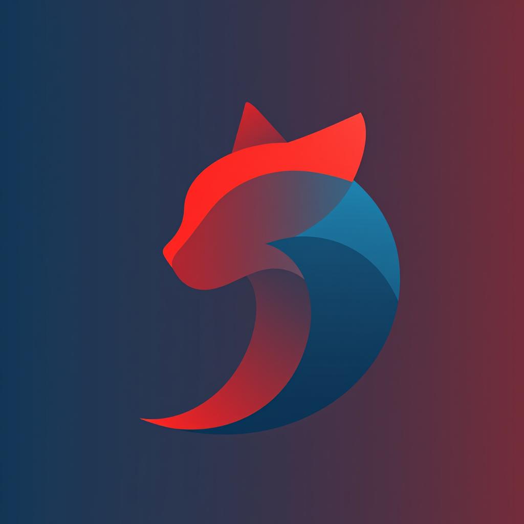  design a logo, minimalistic logo of a cat, blue and red background