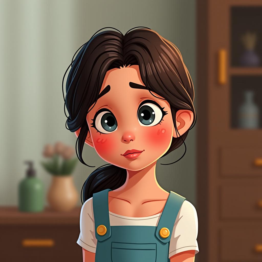  a girl with irritated and sensitive skin in disney style.