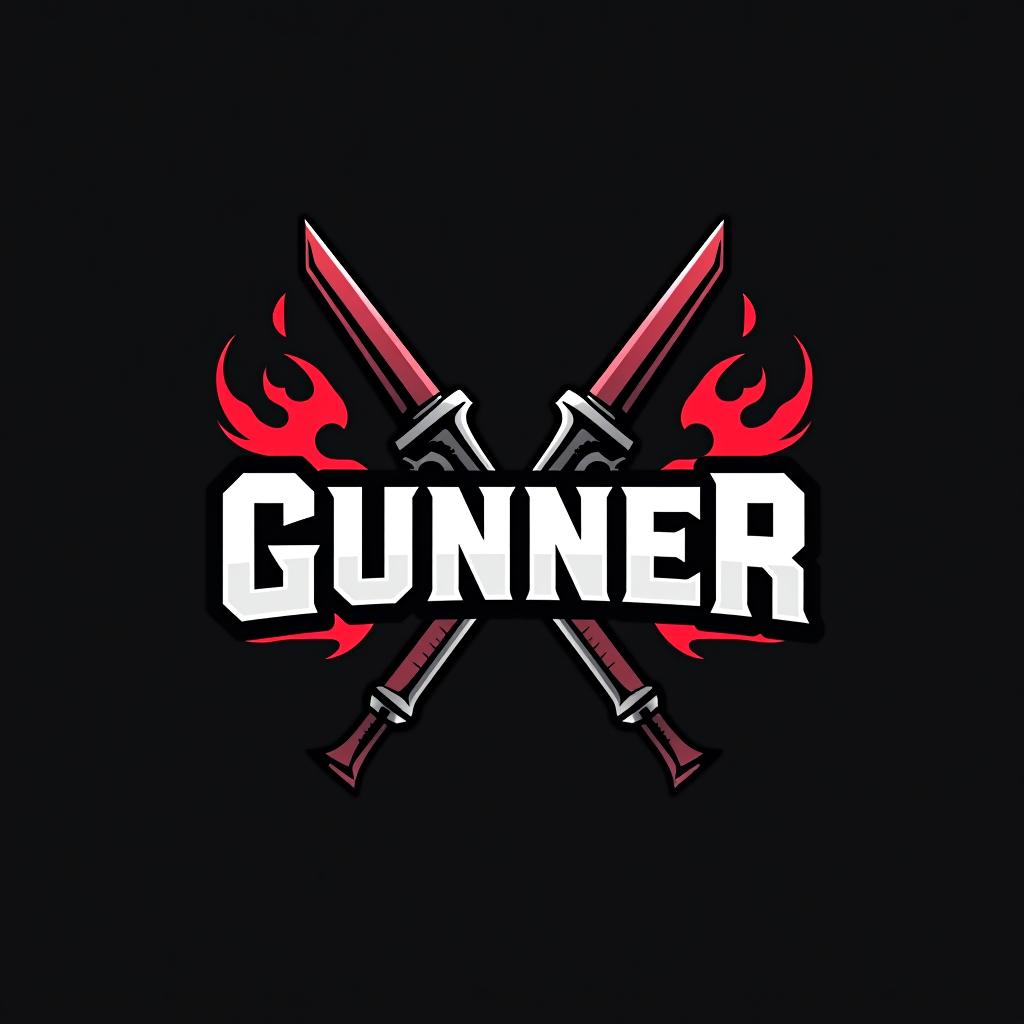  design a logo, logo esports, thème armes à feu, avec le texte ‘gunner’, couleur noir et rouge