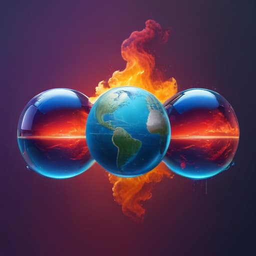 An image of earth, air, water and fire in Cyberpunk style with Gradient background