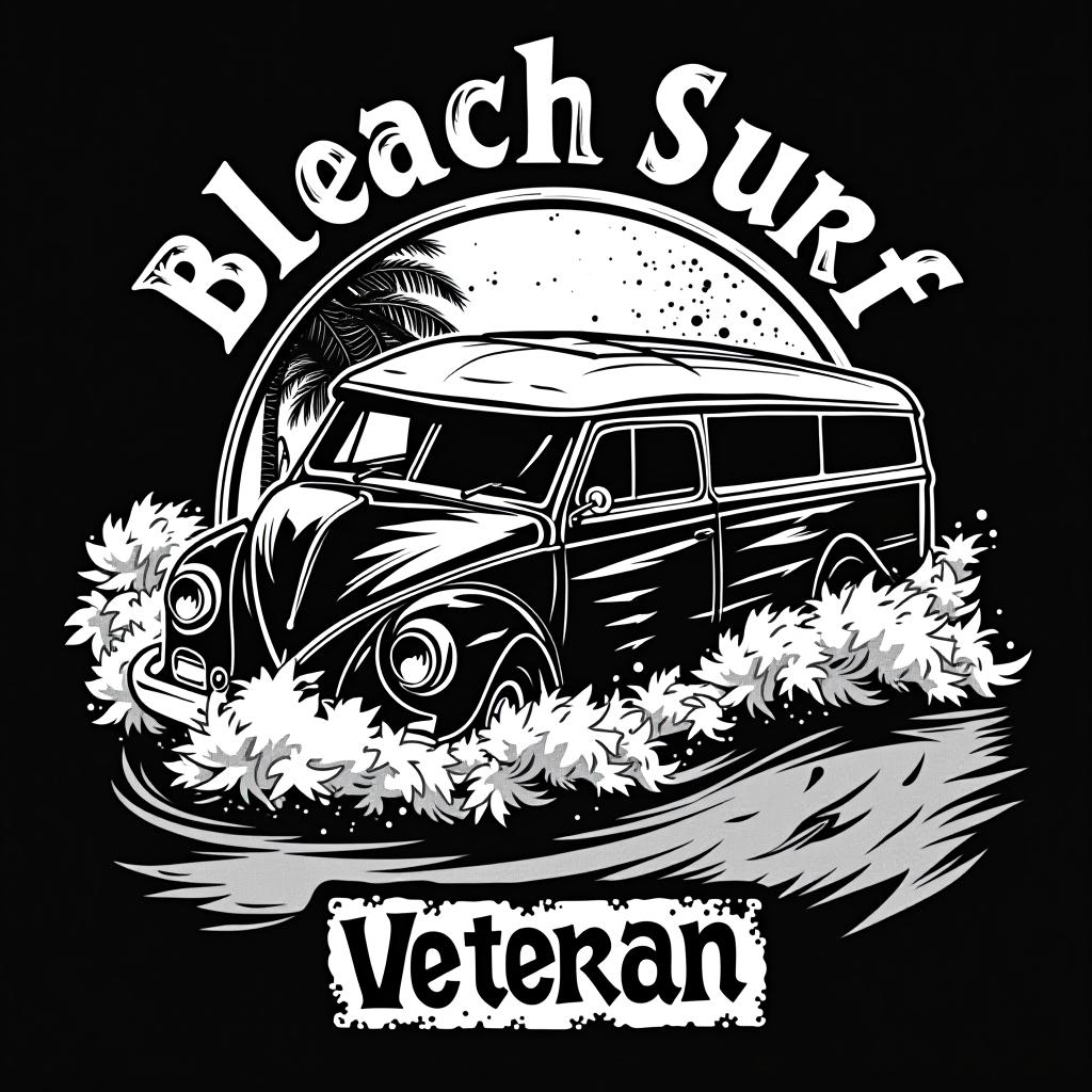  electrical company beach surf town veteran , (logo:1.15), black and white, hq, hightly detailed, 4k