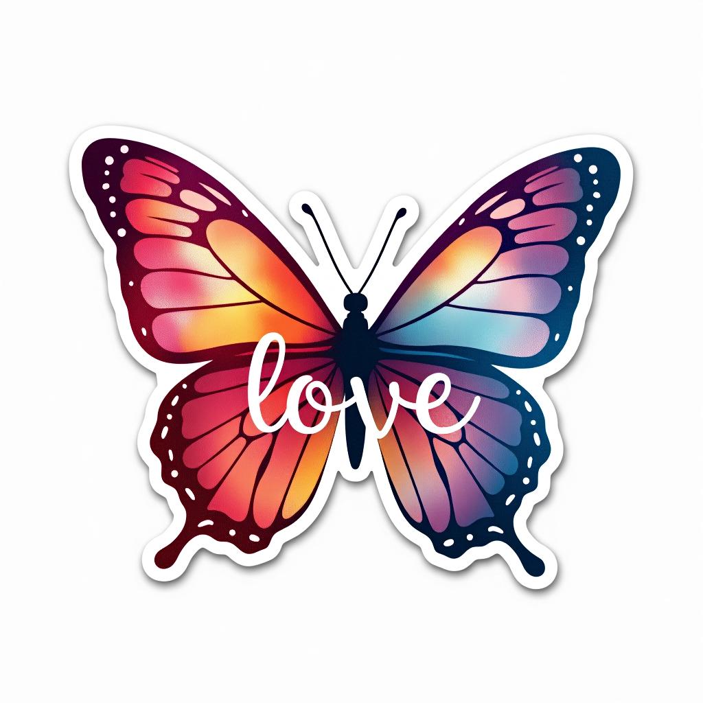  design a logo, custom sticker design on an isolated white background decorated by watercolor butterfly, with the text ‘love’