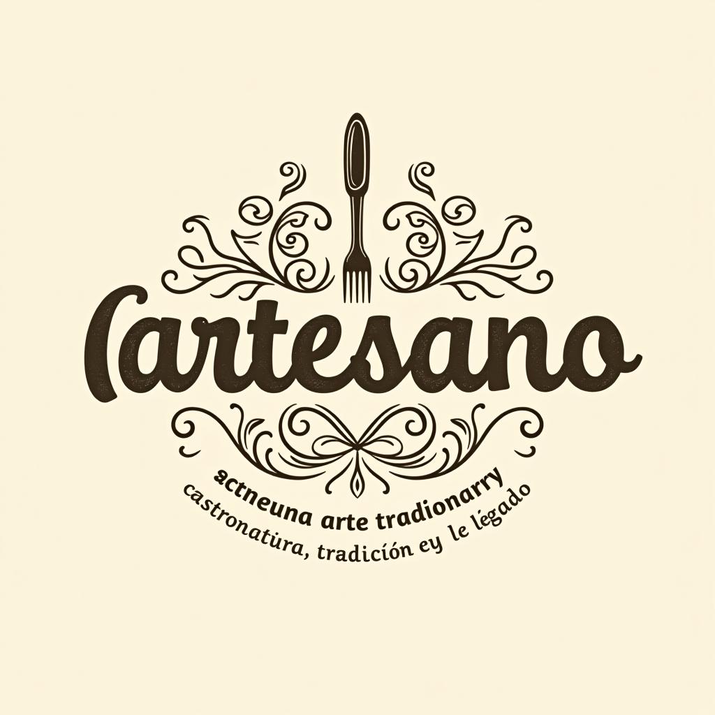  design a logo, in a pencil style. nombré de la marca “artesano” fondo con tonos claros, diseño elegante y simple con elementos de gastronomía y repostería , with the text 'gastronomía, arte, tradición y legado'.