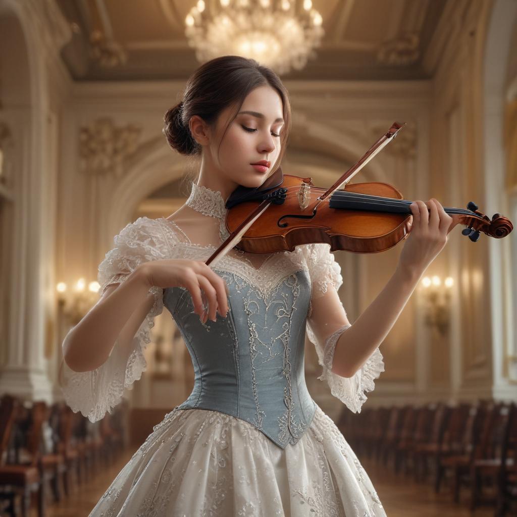 ((masterpiece)),(((best quality))), 8k, high detailed, ultra detailed, Aya Azusa, a girl playing the violin, elegant dress, (ornate violin), classical music, (grand concert hall), spotlight hyperrealistic, full body, detailed clothing, highly detailed, cinematic lighting, stunningly beautiful, intricate, sharp focus, f/1. 8, 85mm, (centered image composition), (professionally color graded), ((bright soft diffused light)), volumetric fog, trending on instagram, trending on tumblr, HDR 4K, 8K