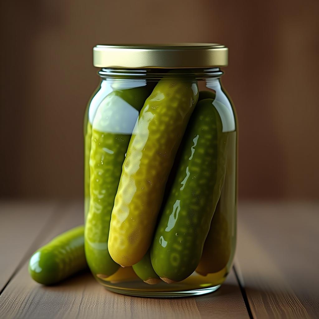  glass jar filled with pickles, 4k hyperrealistic photo