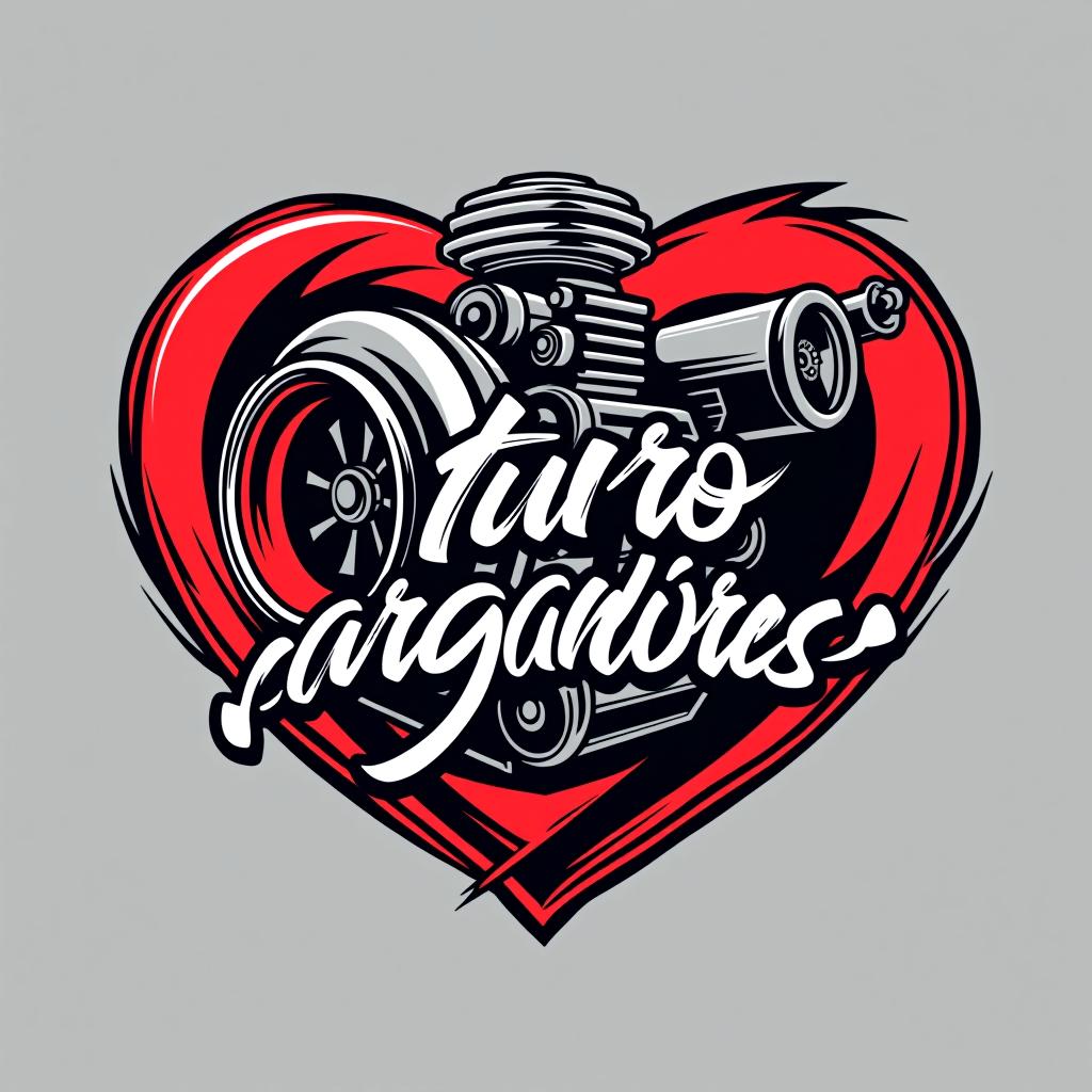  design a logo, turbo de motor en un corazón , with the text 'turbo cargadores '.