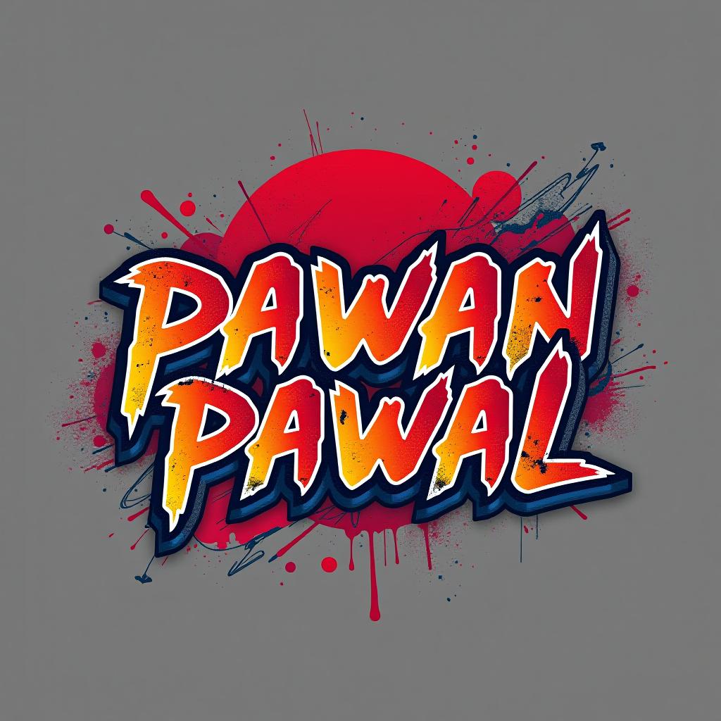  graffiti art style, create a logo using photoshop style effects. the logo should prominently feature the text 'pawan pawal' in a dynamic, anime inspired font. incorporate elements and motifs from naruto, such as the sharingan or naruto’s headband, ensuring the design is unique and original. the color scheme should be bold and vibrant, reflecting the energy and style of the anime, dynamic, dramatic, vibrant colors, graffiti art style